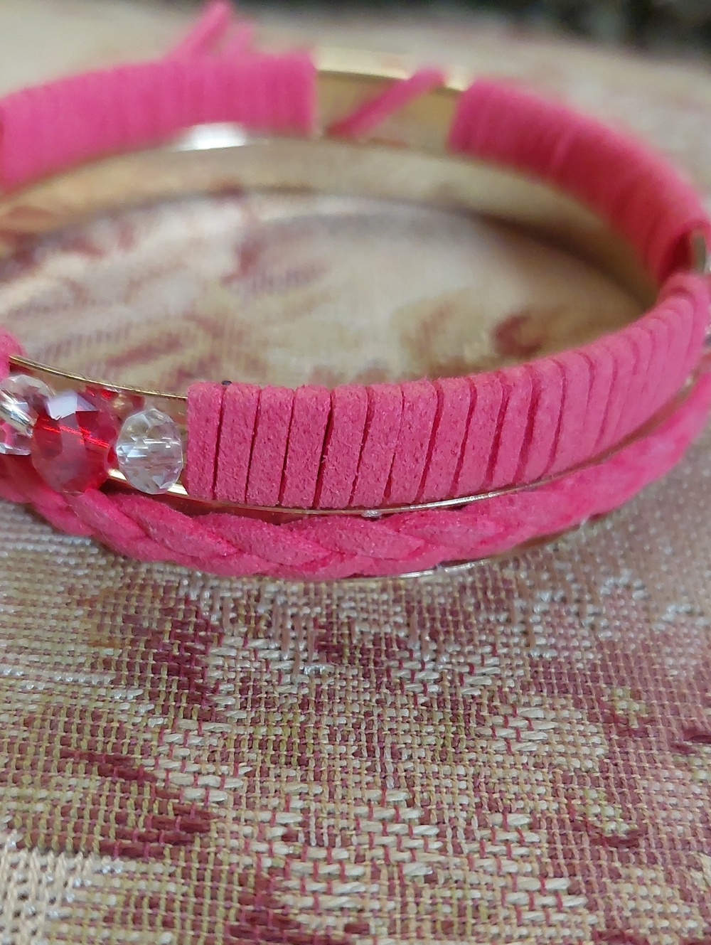 Pink & Gold Suede Bangles - Picture 2 of 5